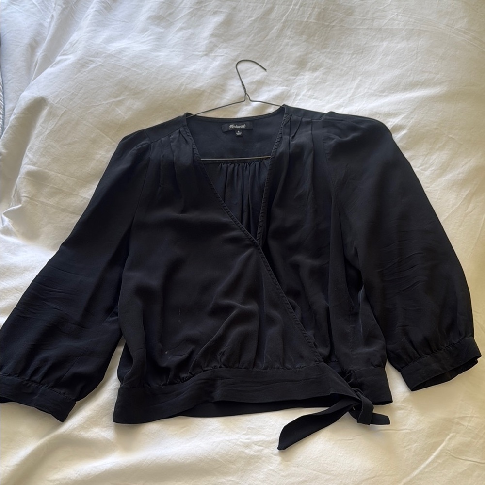 Madewell Silk Black Wrap Top